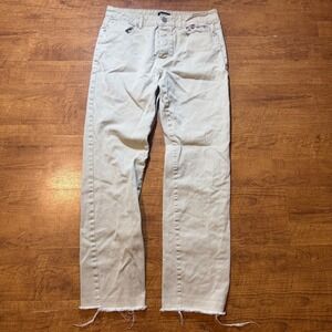 BoohooMAN Mens Straight Leg Jeans Khaki Tan Raw Hem Denim Pants US 32